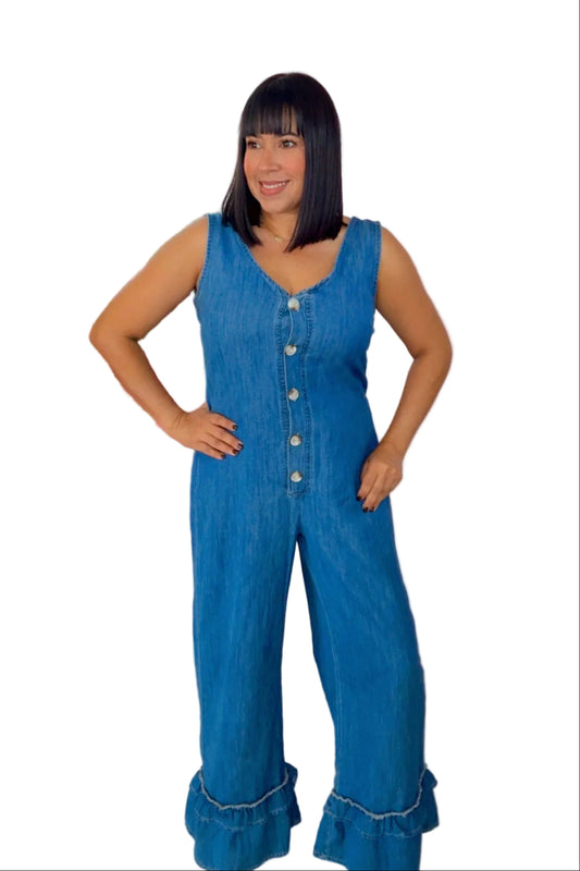 Ruffle Denim Romper