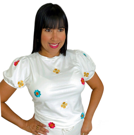 Embroidered Flower Shirt