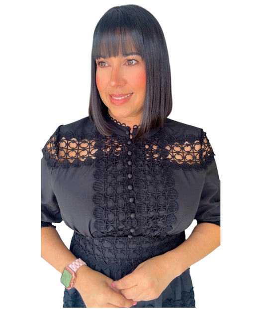 Crochet Short Black Dress