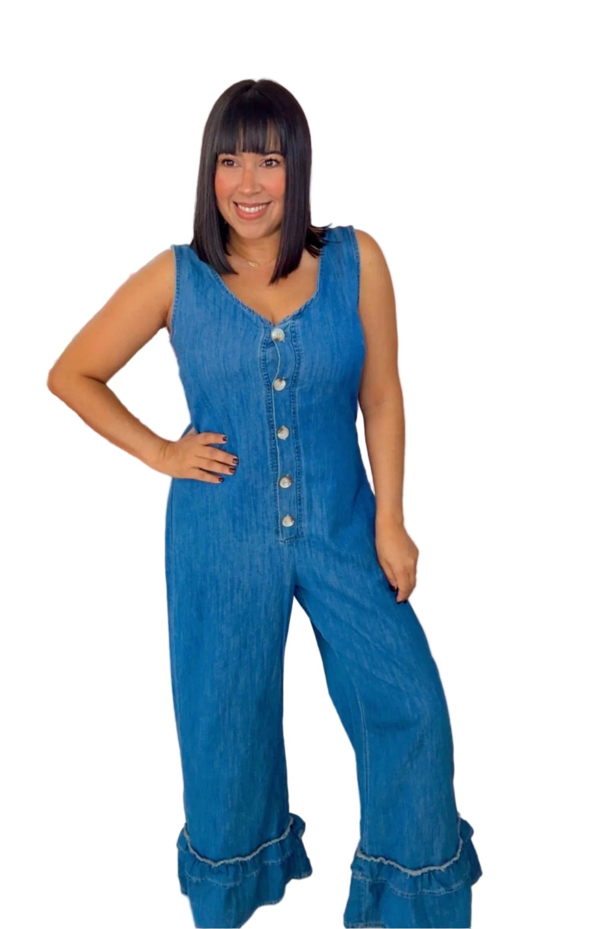 Ruffle Denim Romper