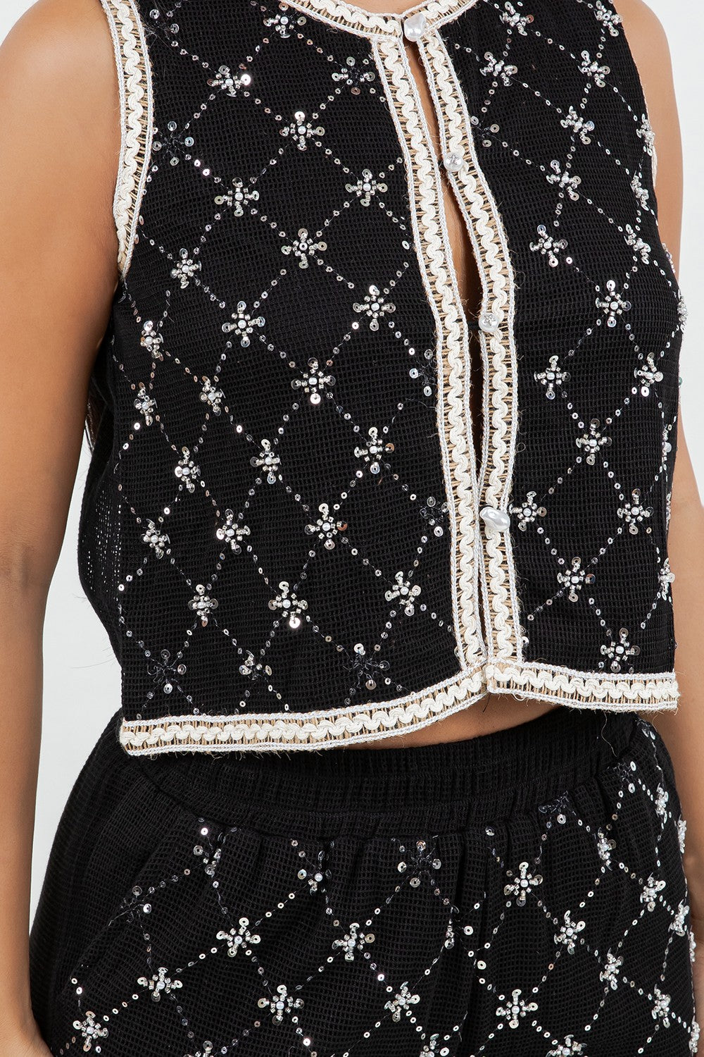 Embroidery Sequin Pant Set
