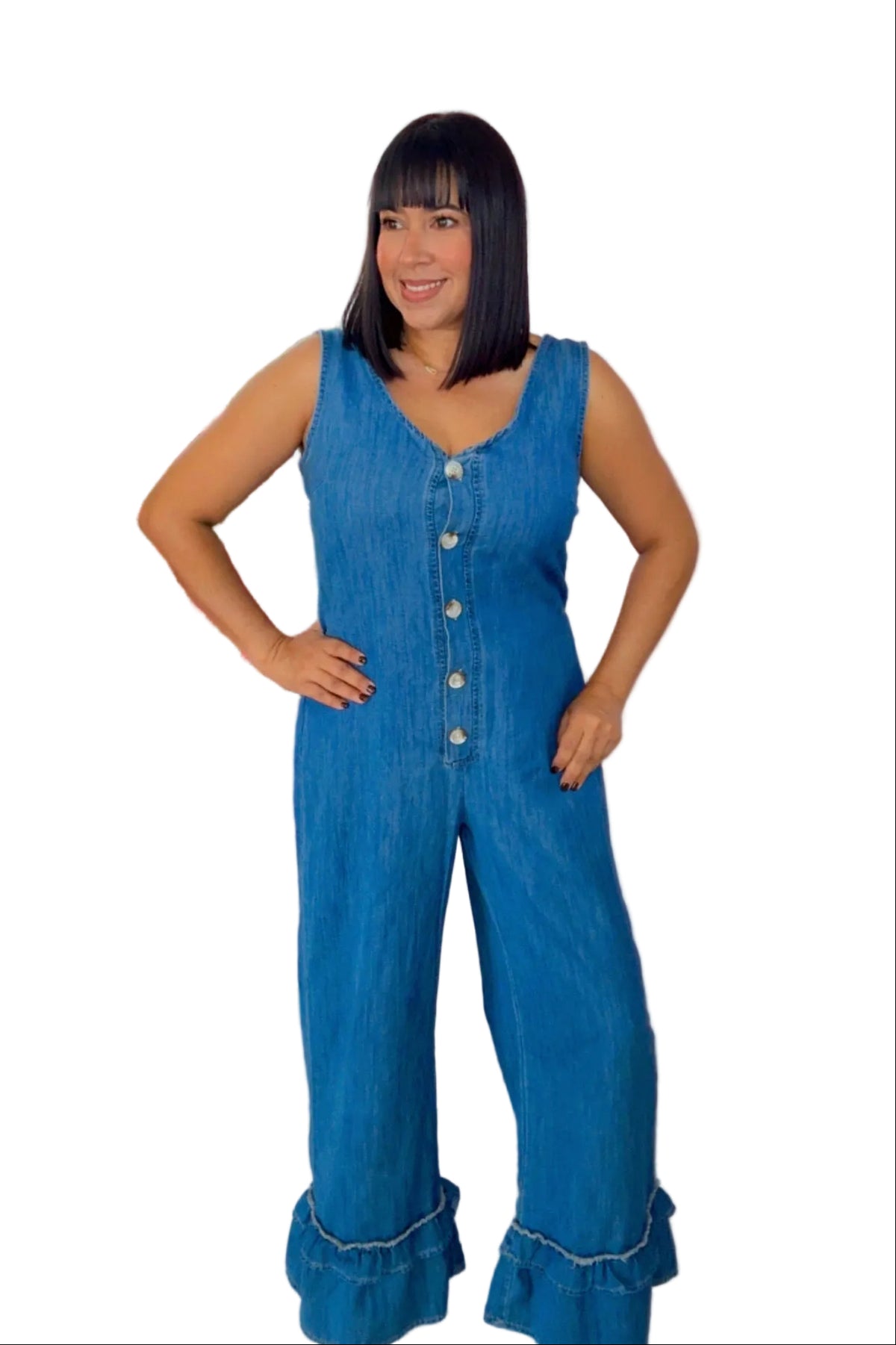 Ruffle Denim Romper