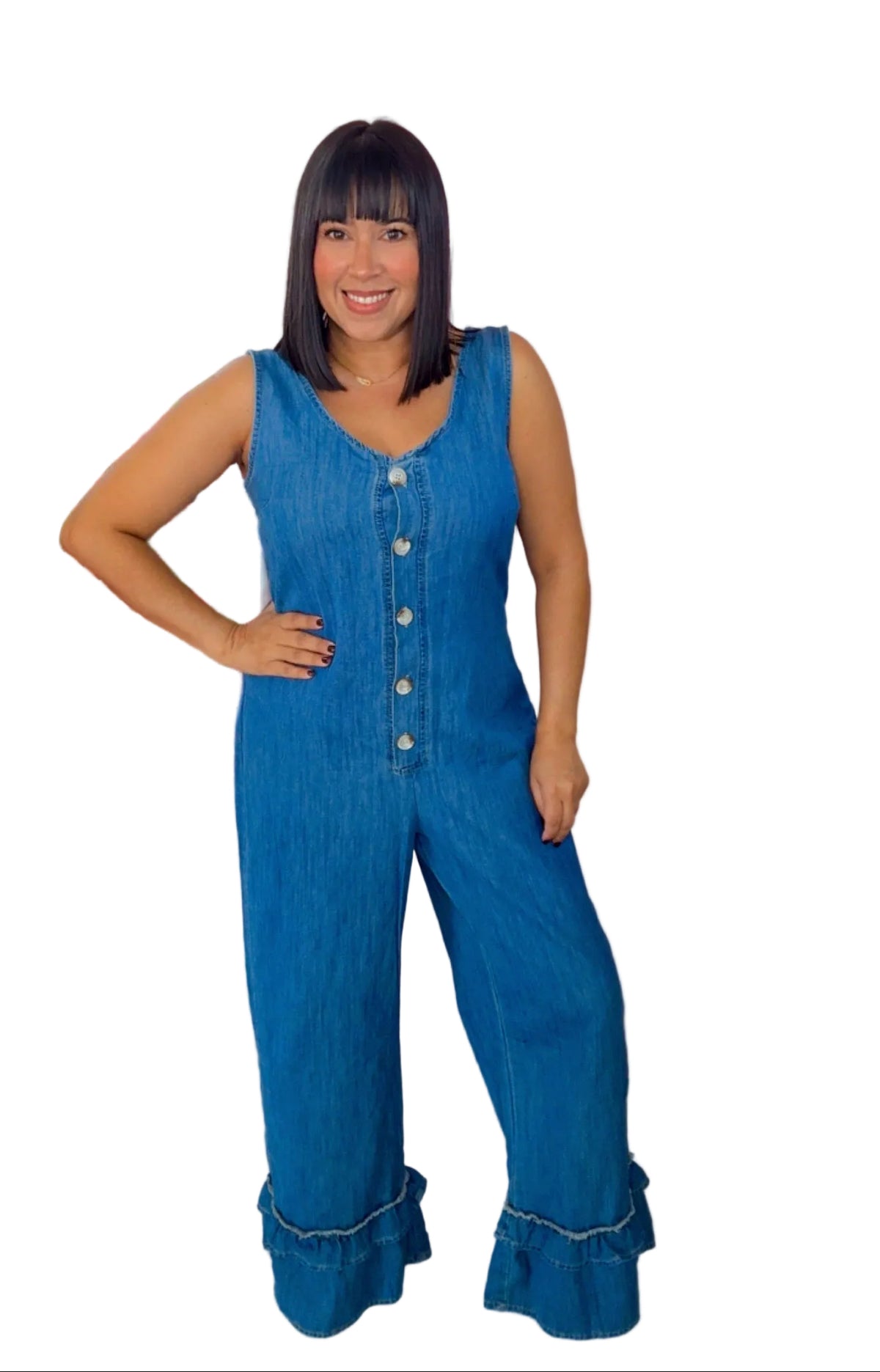 Ruffle Denim Romper