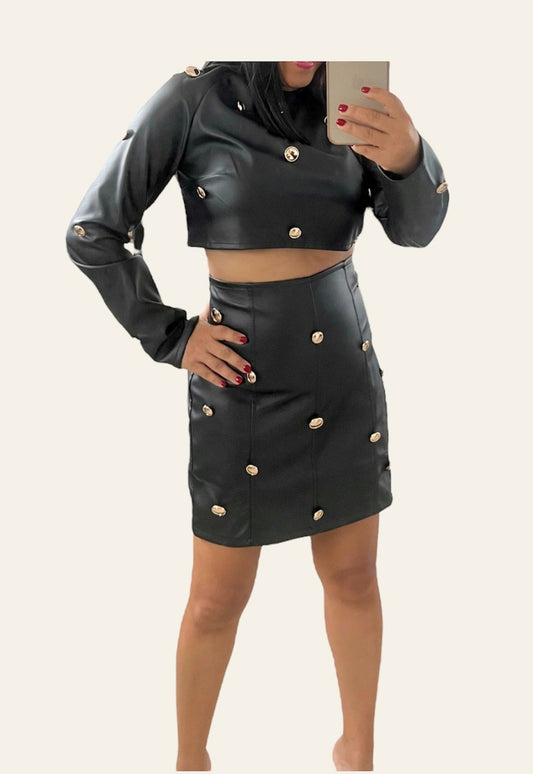 Pu Leather Skirt Set