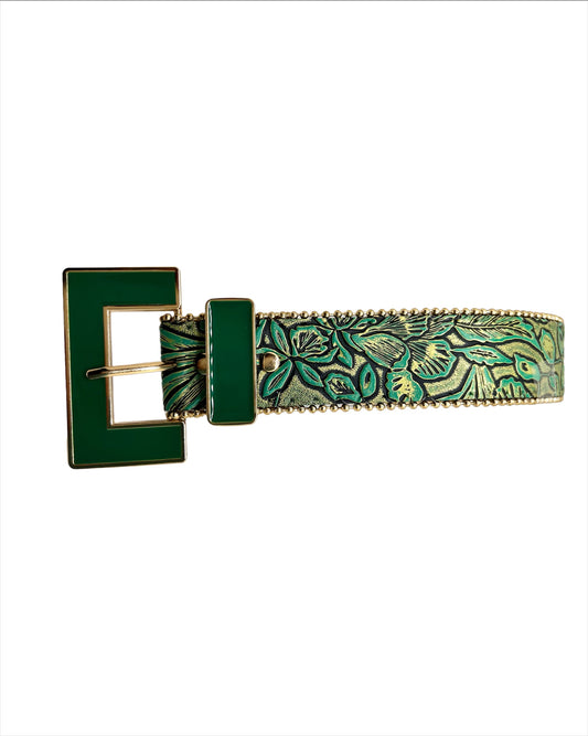 Embossed Flower Belt Green